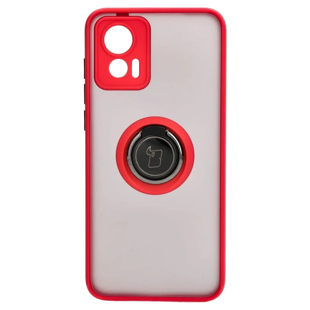 Etui z uchwytem na palec Bizon Case Hybrid Ring do Motorola Edge 30 Neo przydymione z czerwoną ramką