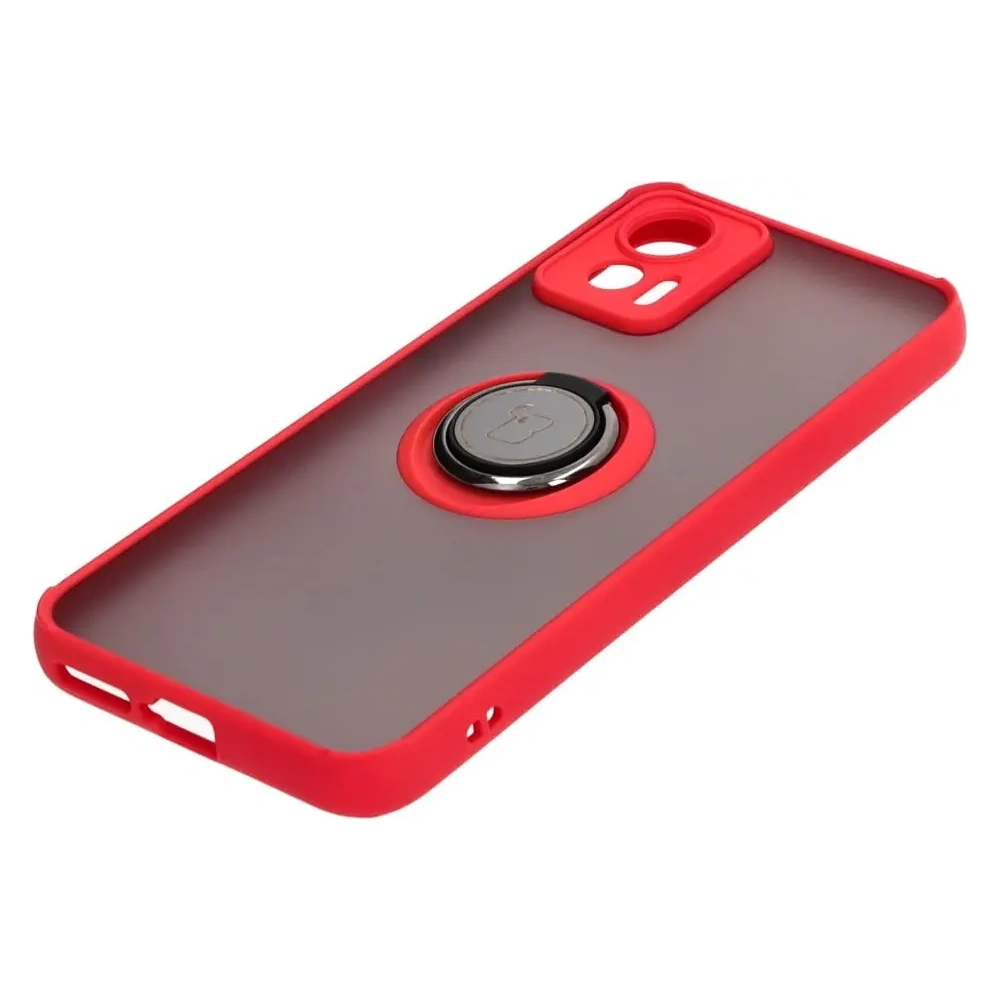 Etui z uchwytem na palec Bizon Case Hybrid Ring do Motorola Edge 30 Neo przydymione z czerwoną ramką