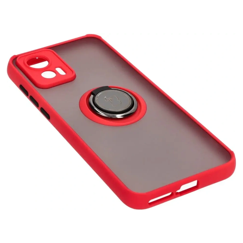 Etui z uchwytem na palec Bizon Case Hybrid Ring do Motorola Edge 30 Neo przydymione z czerwoną ramką