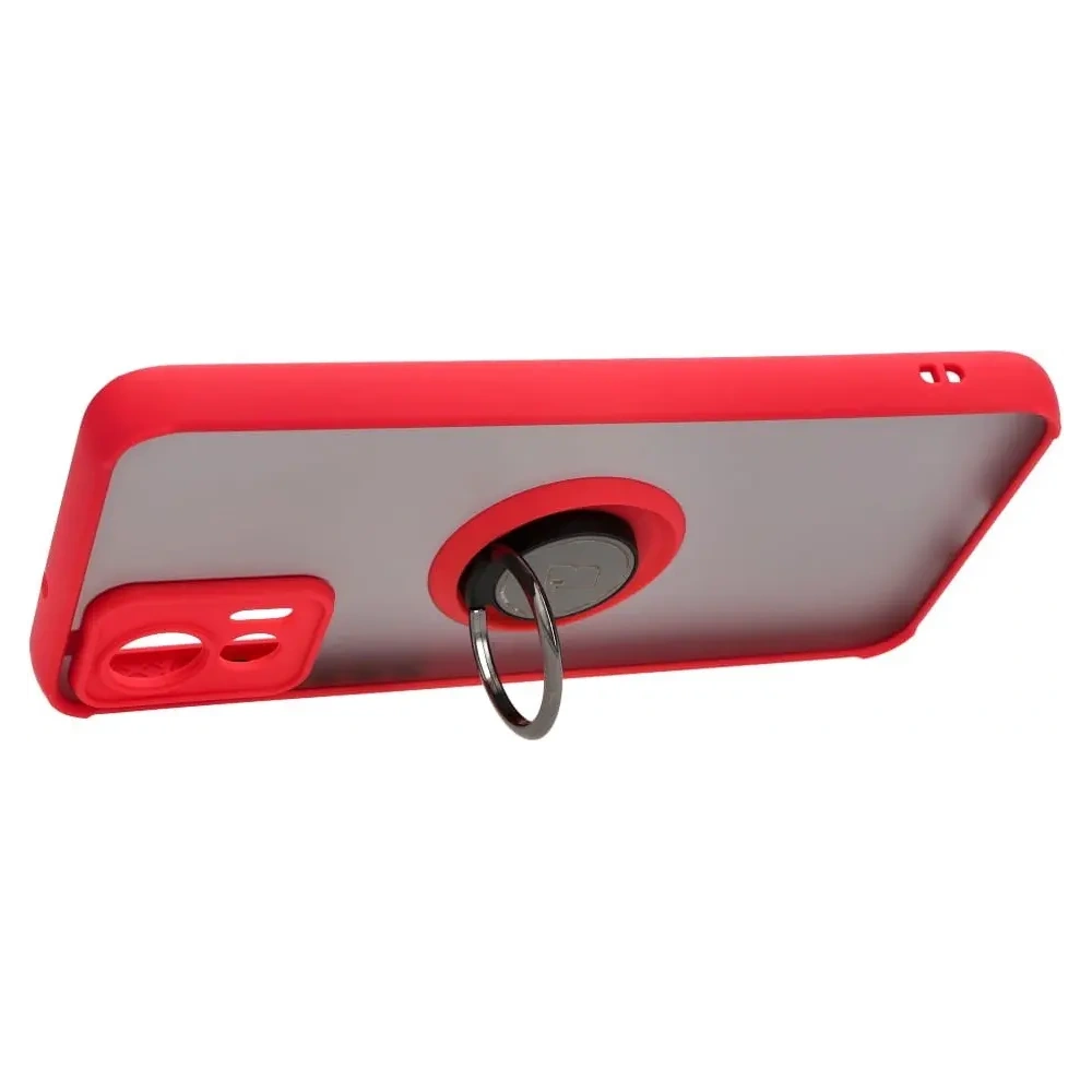Etui z uchwytem na palec Bizon Case Hybrid Ring do Motorola Edge 30 Neo przydymione z czerwoną ramką