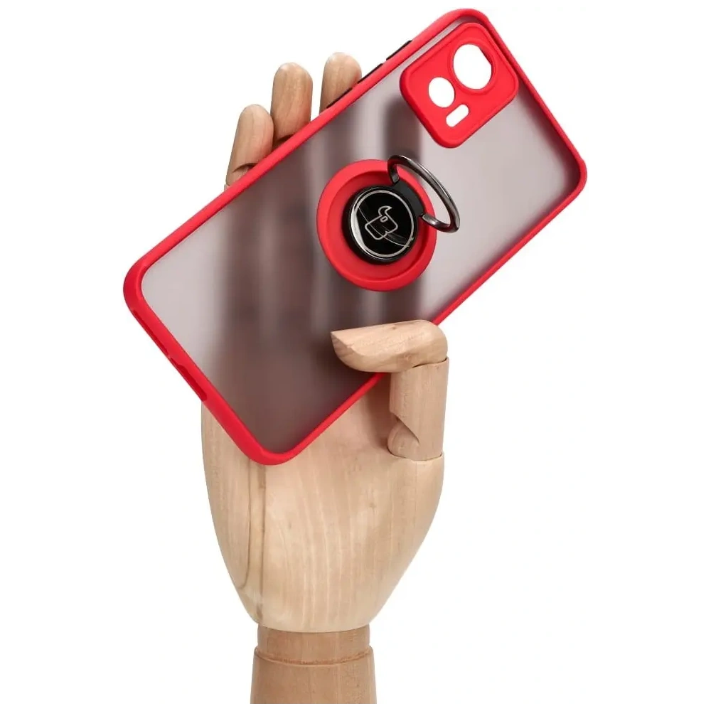 Etui z uchwytem na palec Bizon Case Hybrid Ring do Motorola Edge 30 Neo przydymione z czerwoną ramką