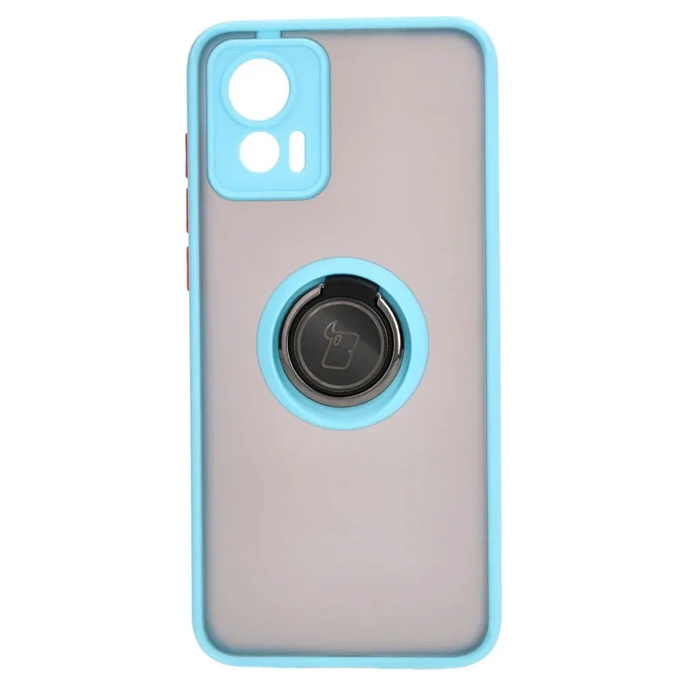 Etui z uchwytem na palec Bizon Case Hybrid Ring do Motorola Edge 30 Neo przydymione z jasnoniebieską ramką