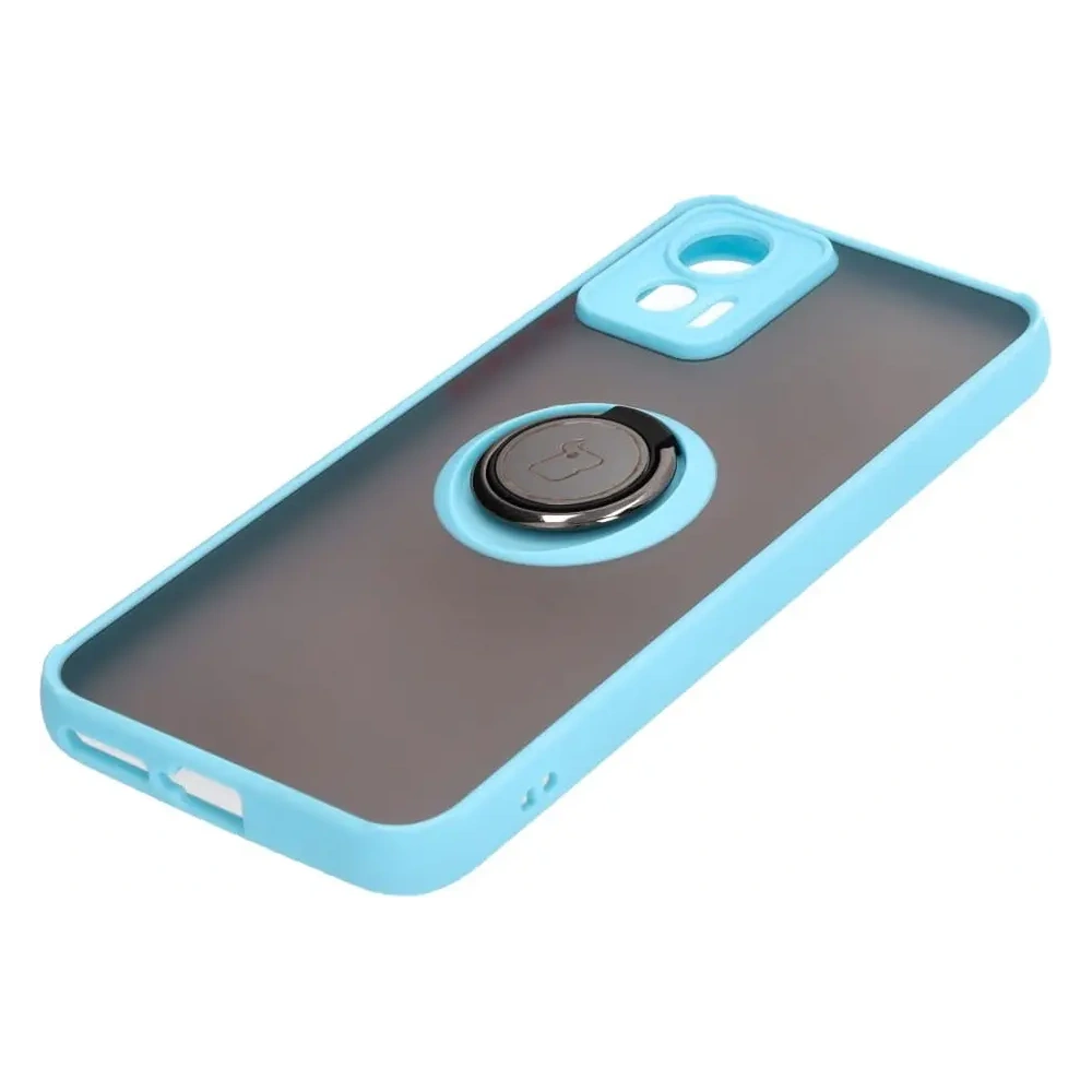 Etui z uchwytem na palec Bizon Case Hybrid Ring do Motorola Edge 30 Neo przydymione z jasnoniebieską ramką