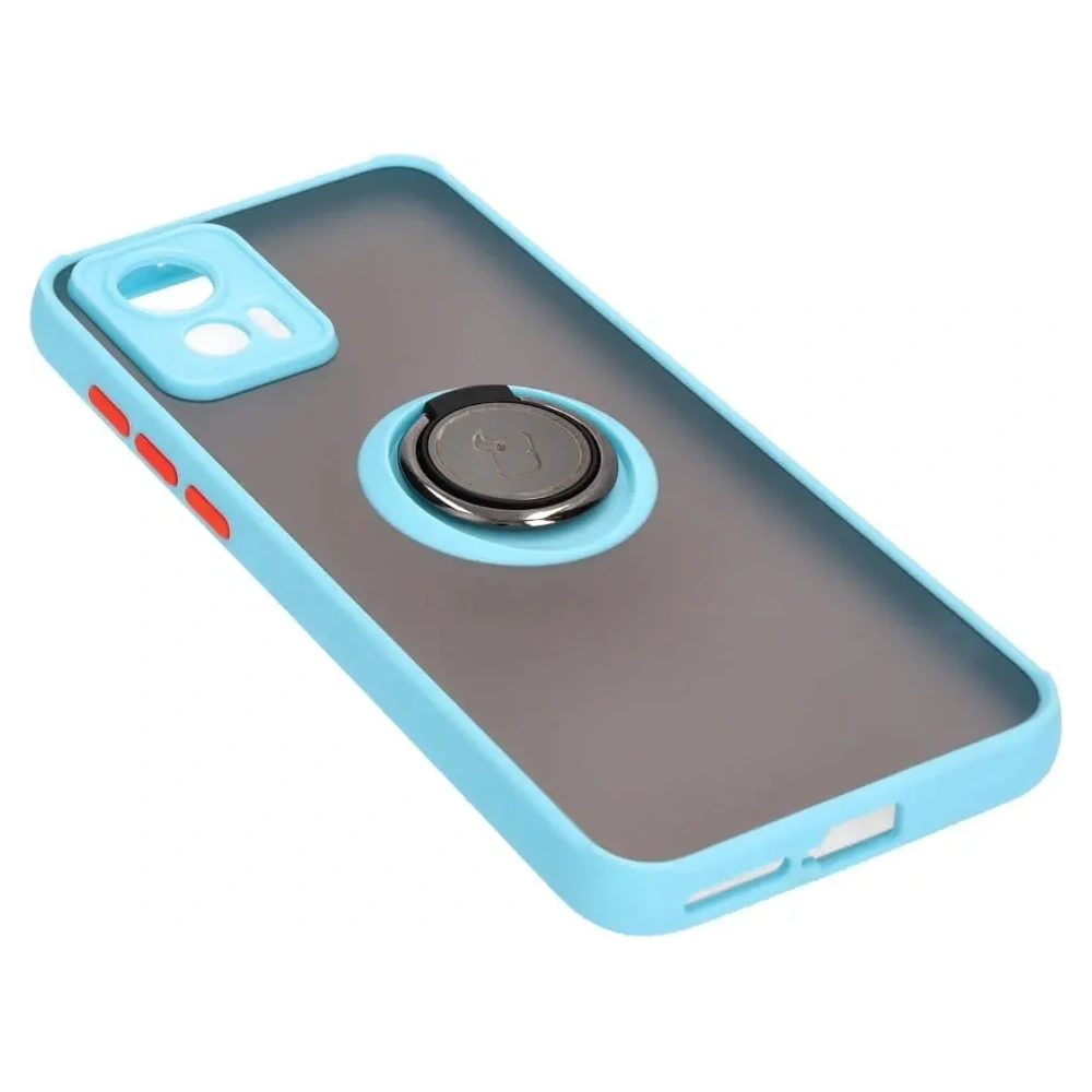 Etui z uchwytem na palec Bizon Case Hybrid Ring do Motorola Edge 30 Neo przydymione z jasnoniebieską ramką