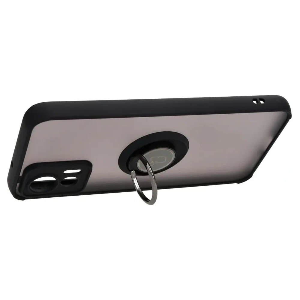 Etui z uchwytem na palec Bizon Case Hybrid Ring do Motorola Edge 30 Neo przydymione z czarną ramką