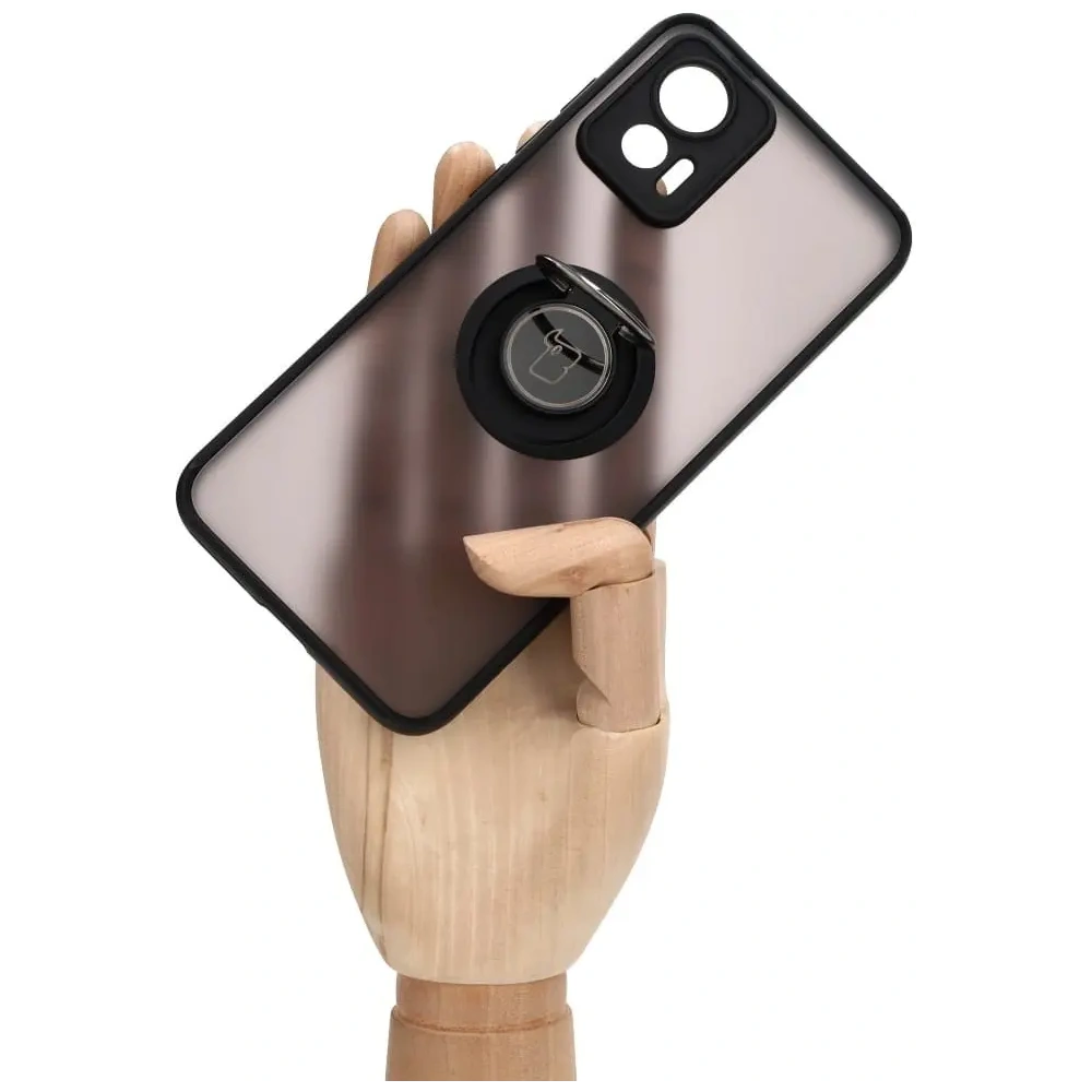 Etui z uchwytem na palec Bizon Case Hybrid Ring do Motorola Edge 30 Neo przydymione z czarną ramką