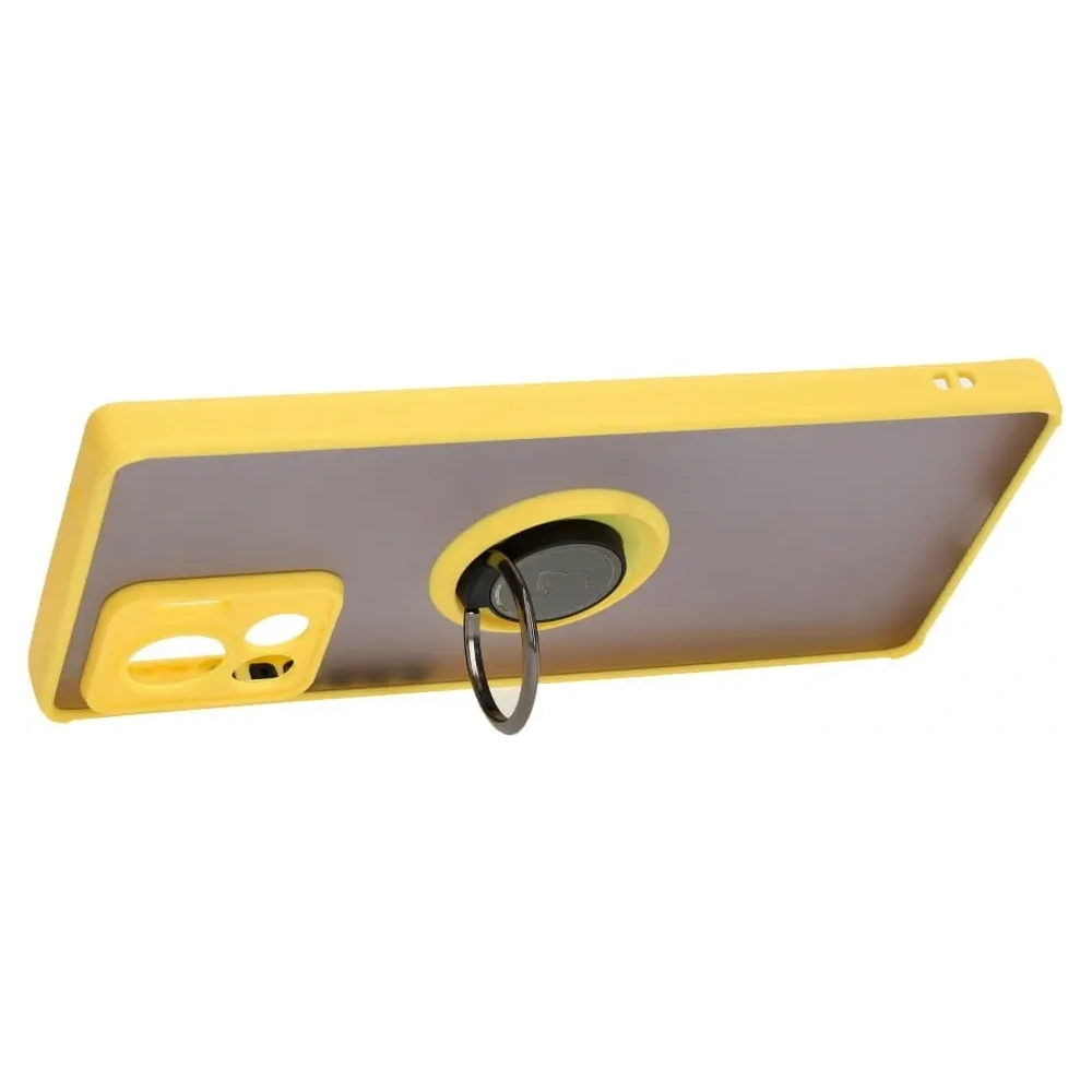 Etui z uchwytem na palec Bizon Case Hybrid Ring do Motorola Edge 30 Ultra przydymione z żółtą ramką