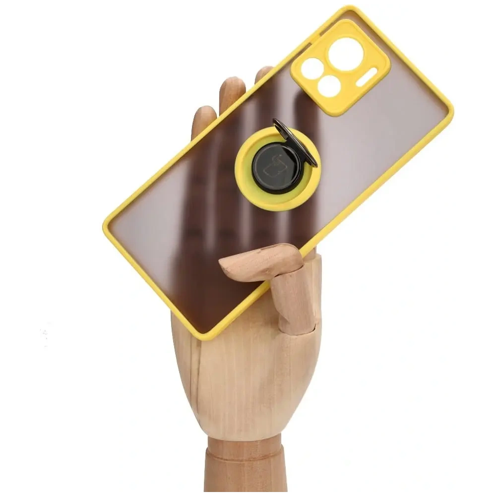 Etui z uchwytem na palec Bizon Case Hybrid Ring do Motorola Edge 30 Ultra przydymione z żółtą ramką