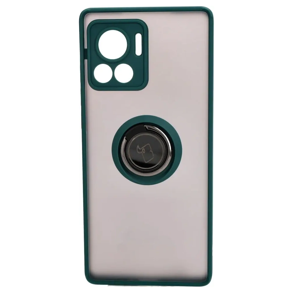 Etui z uchwytem na palec Bizon Case Hybrid Ring do Motorola Edge 30 Ultra przydymione z ciemnozieloną ramką