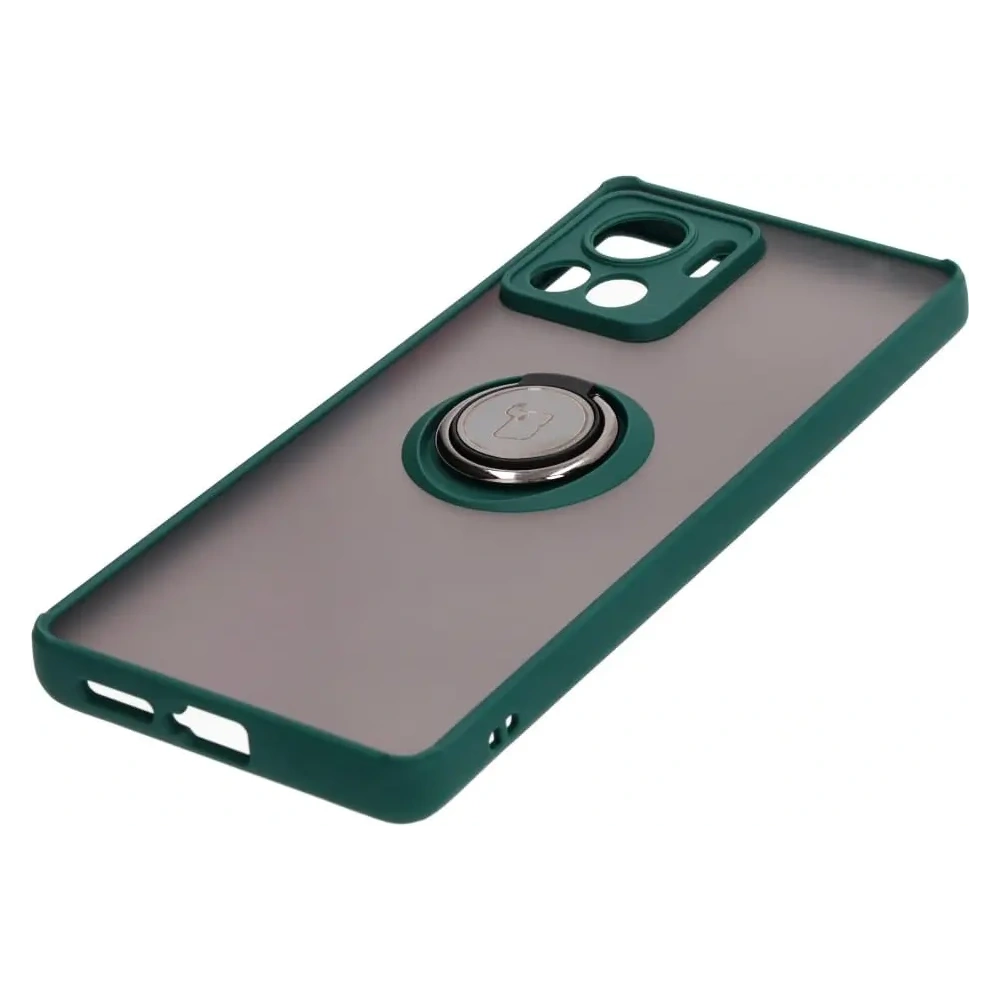 Etui z uchwytem na palec Bizon Case Hybrid Ring do Motorola Edge 30 Ultra przydymione z ciemnozieloną ramką