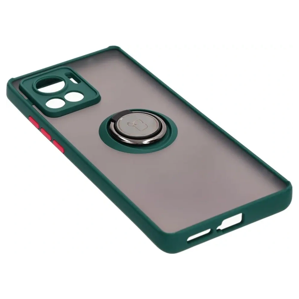 Etui z uchwytem na palec Bizon Case Hybrid Ring do Motorola Edge 30 Ultra przydymione z ciemnozieloną ramką