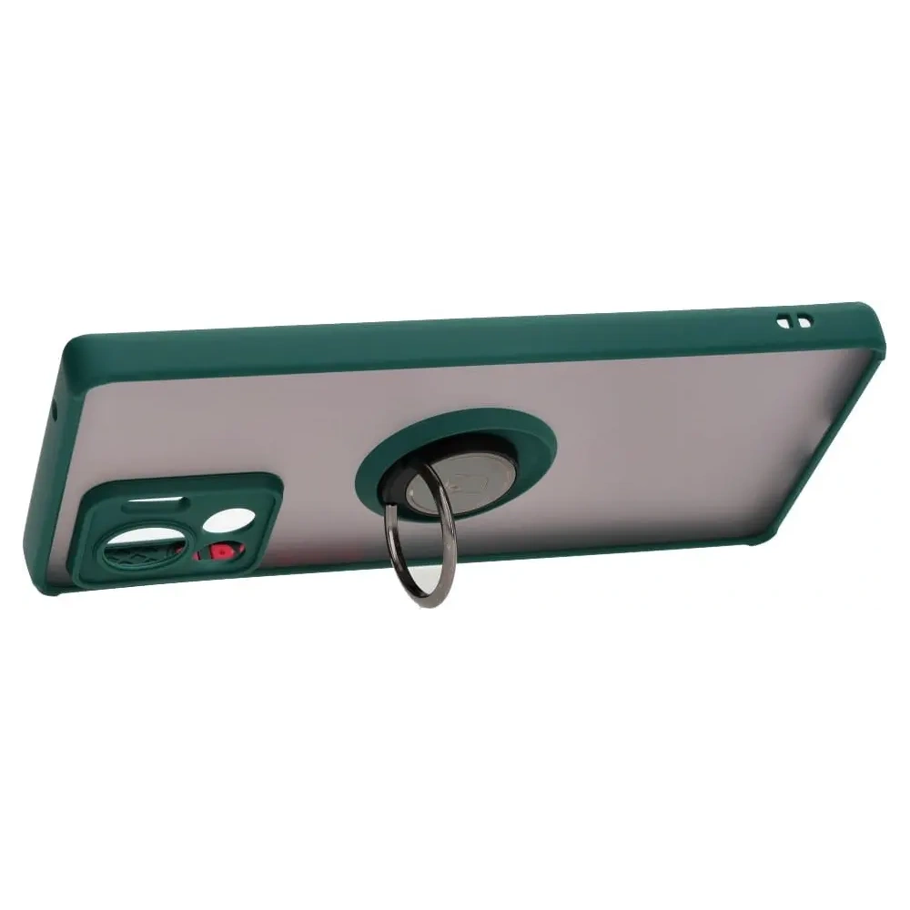 Etui z uchwytem na palec Bizon Case Hybrid Ring do Motorola Edge 30 Ultra przydymione z ciemnozieloną ramką