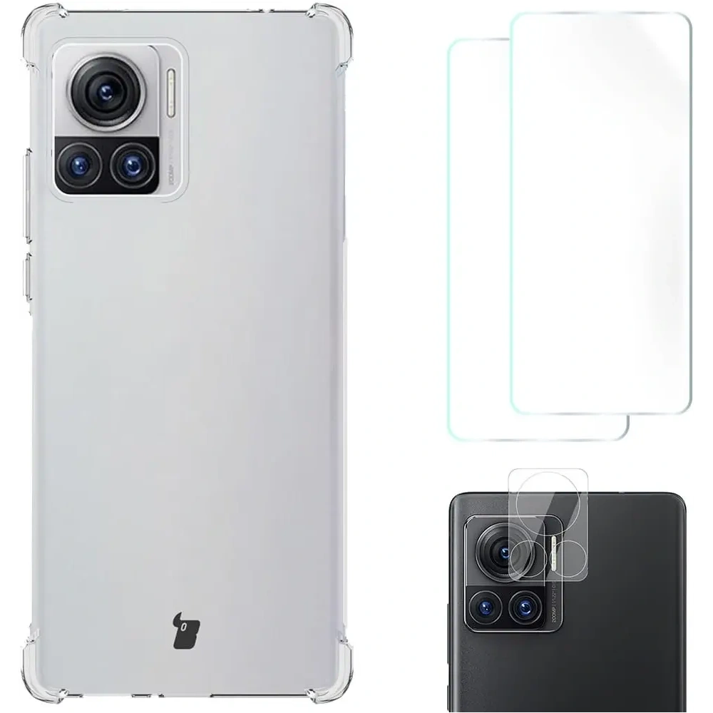 Etui + 2x folia + obiektyw Bizon Case Clear Pack do Motorola Moto Edge 30 Ultra przezroczyste