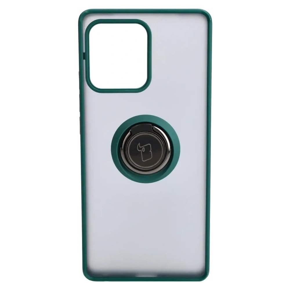 Etui z uchwytem na palec Bizon Case Hybrid Ring do Motorola Edge 40 Pro przydymione z ciemnozieloną ramką