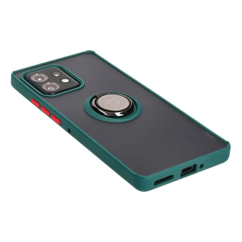 Etui z uchwytem na palec Bizon Case Hybrid Ring do Motorola Edge 40 Pro przydymione z ciemnozieloną ramką