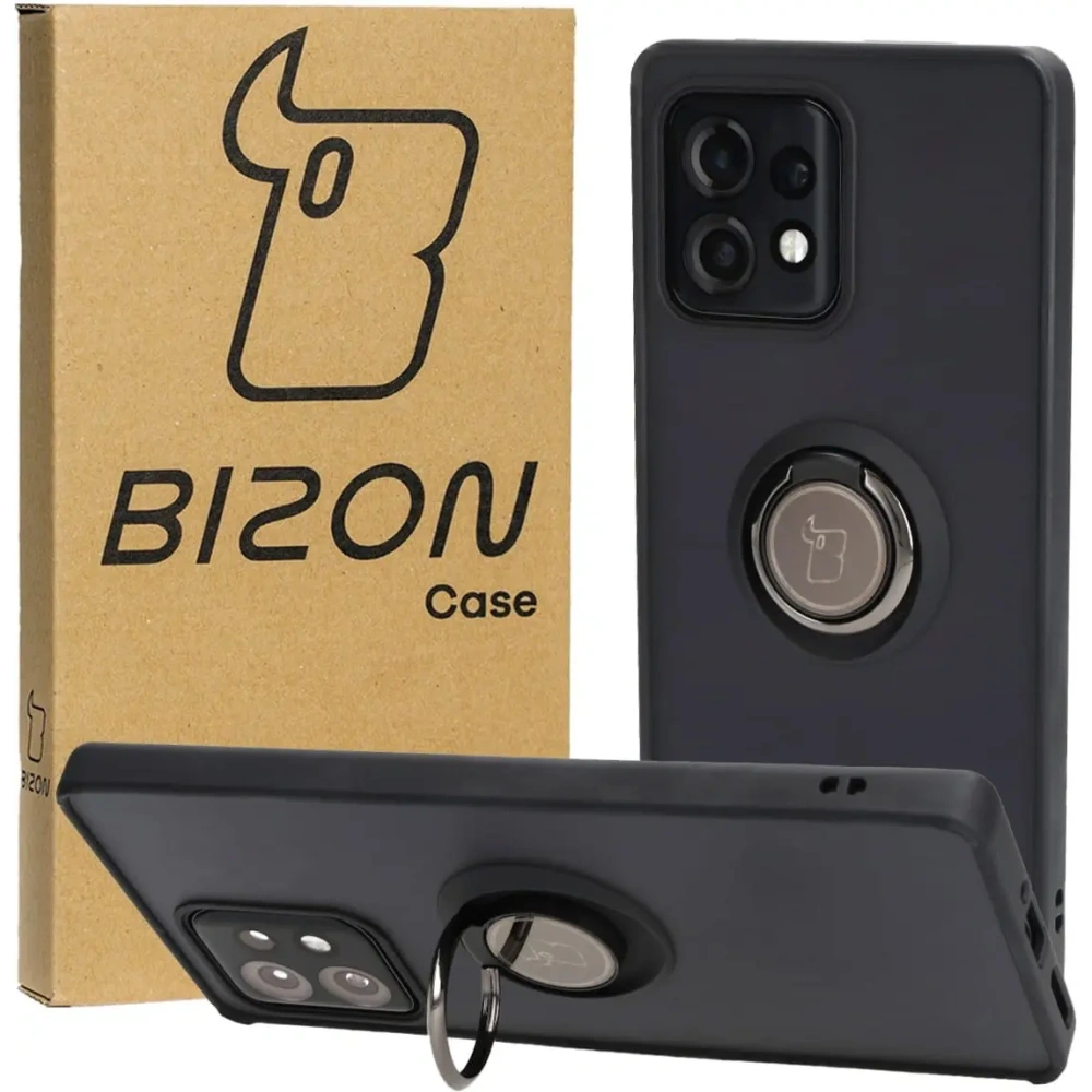 Etui z uchwytem na palec Bizon Case Hybrid Ring do Motorola Edge 40 Pro przydymione z czarną ramką