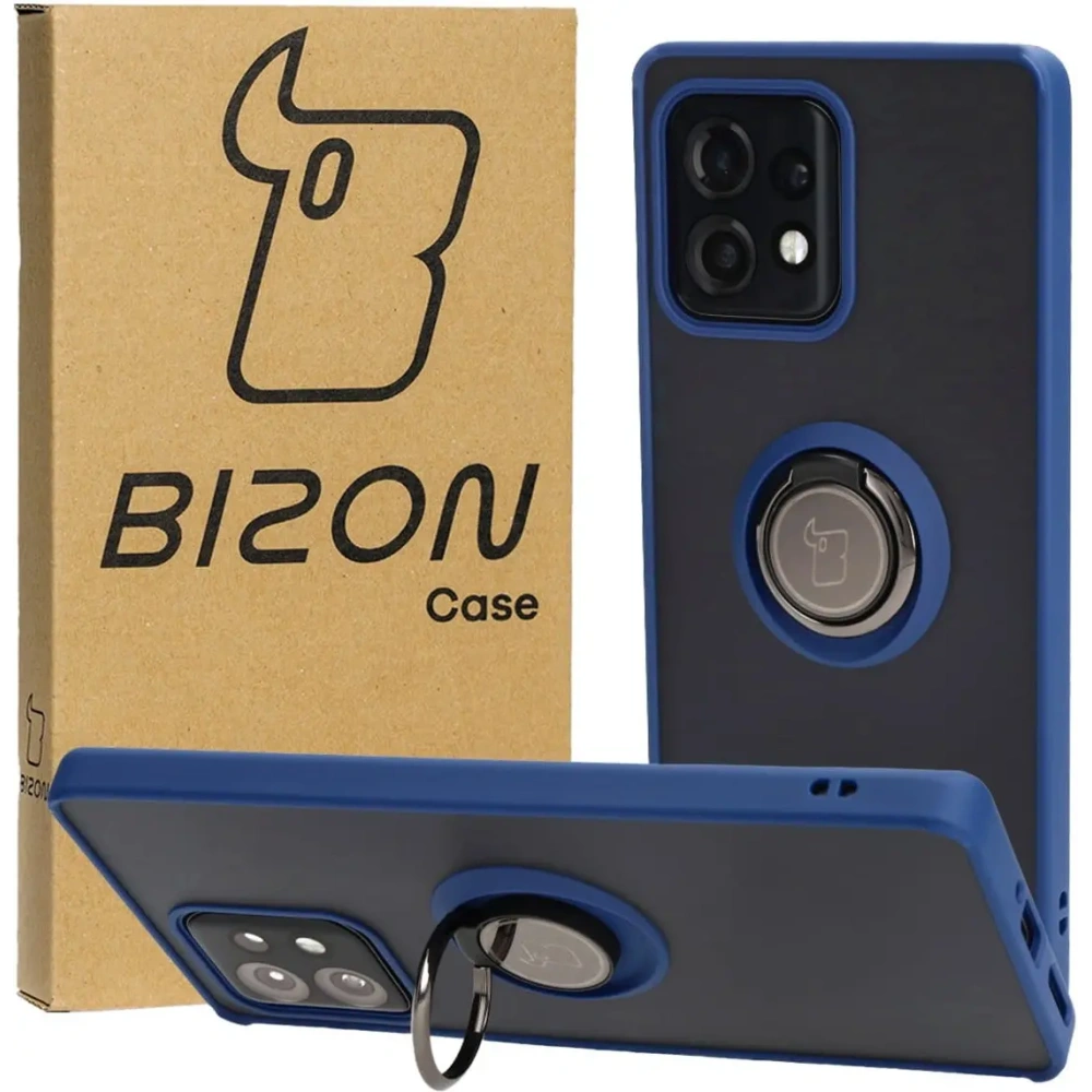 Etui z uchwytem na palec Bizon Case Hybrid Ring do Motorola Edge 40 Pro przydymione z granatową ramką