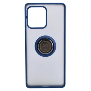 Etui s úchopem na prst Bizon Case Hybrid Ring pro Motorola Edge 40 Pro kouřové s modrým rámečkem.