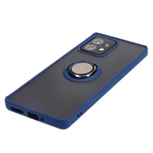 Etui s úchopem na prst Bizon Case Hybrid Ring pro Motorola Edge 40 Pro kouřové s modrým rámečkem.