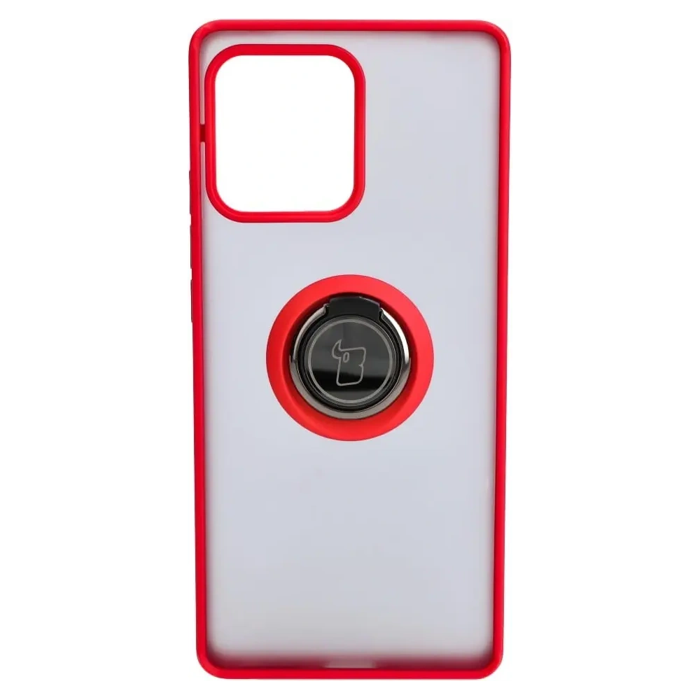 Etui z uchwytem na palec Bizon Case Hybrid Ring do Motorola Edge 40 Pro przydymione z czerwoną ramką