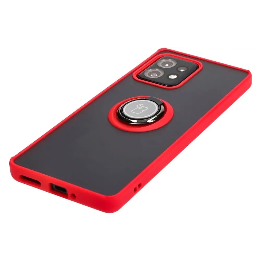 Etui z uchwytem na palec Bizon Case Hybrid Ring do Motorola Edge 40 Pro przydymione z czerwoną ramką