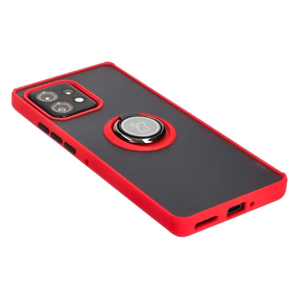 Etui z uchwytem na palec Bizon Case Hybrid Ring do Motorola Edge 40 Pro przydymione z czerwoną ramką