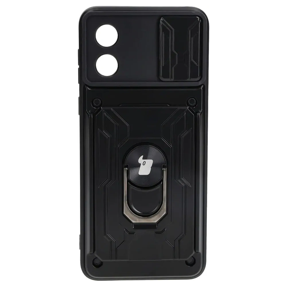 Etui Bizon Case Camshield Card Slot Ring do Motorola Moto E13 5G czarne