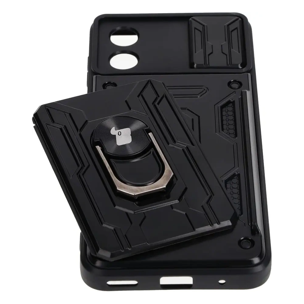 Etui Bizon Case Camshield Card Slot Ring do Motorola Moto E13 5G czarne