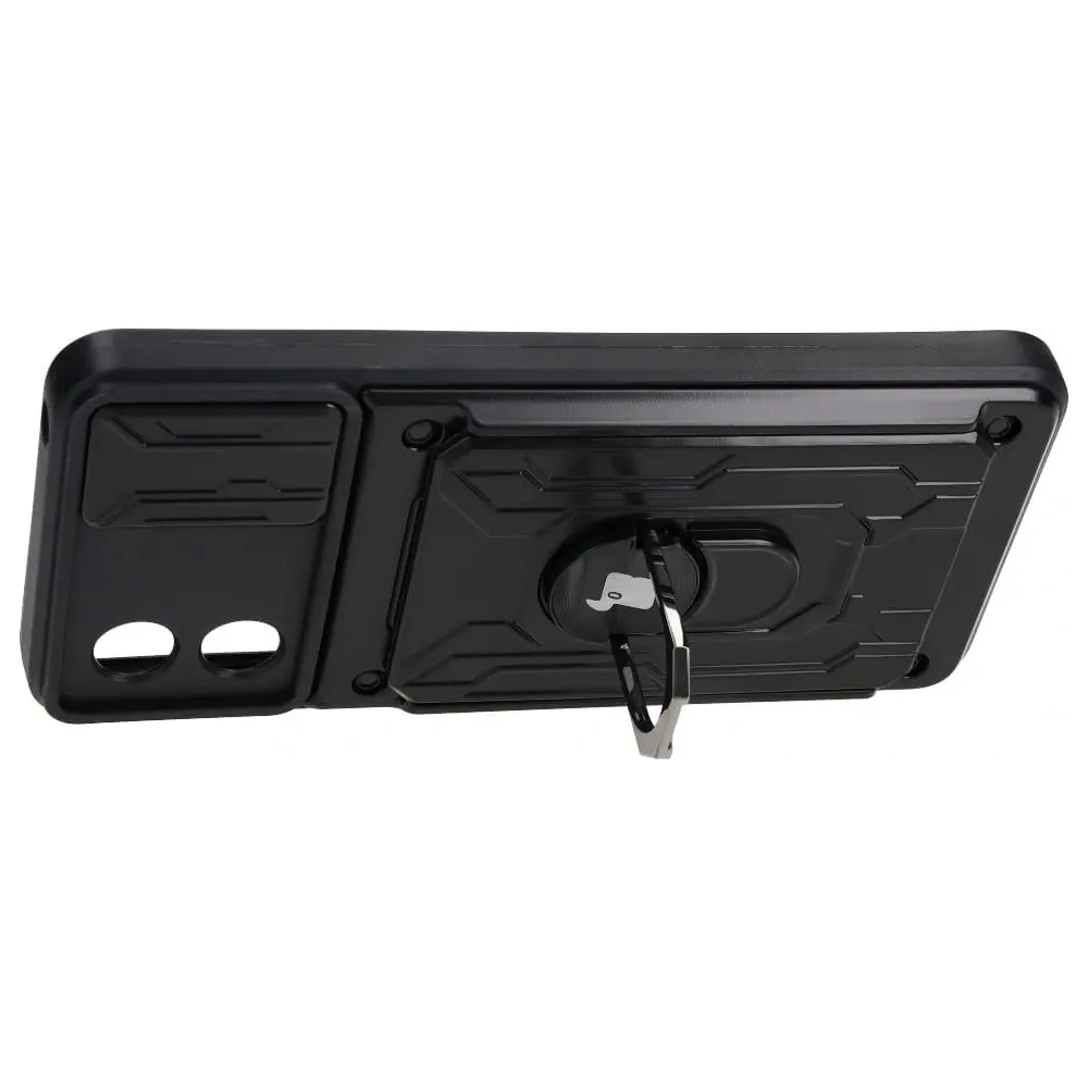 Etui Bizon Case Camshield Card Slot Ring do Motorola Moto E13 5G czarne