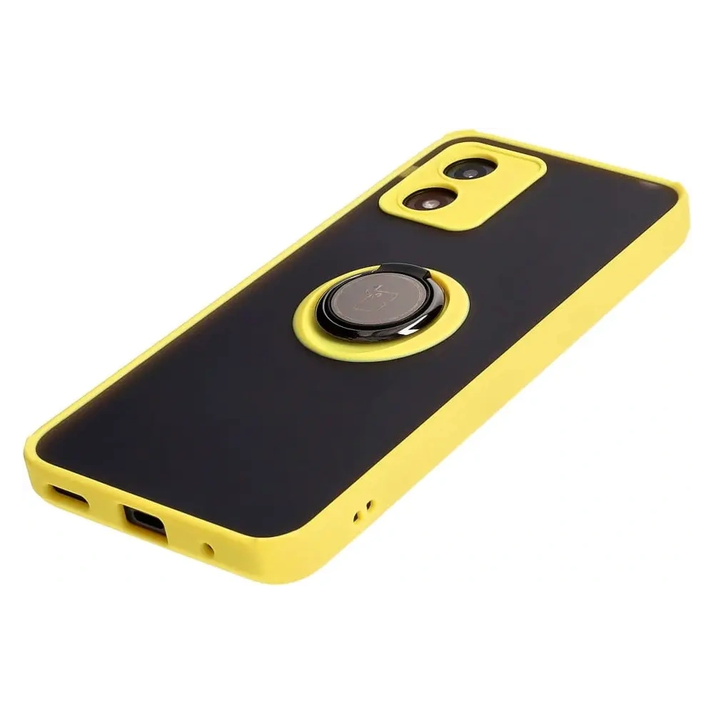 Etui z uchwytem na palec Bizon Case Hybrid Ring do Motorola Moto E13 przydymione z żółtą ramką