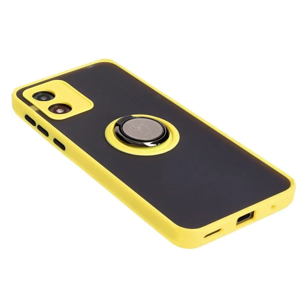 Etui z uchwytem na palec Bizon Case Hybrid Ring do Motorola Moto E13 przydymione z żółtą ramką
