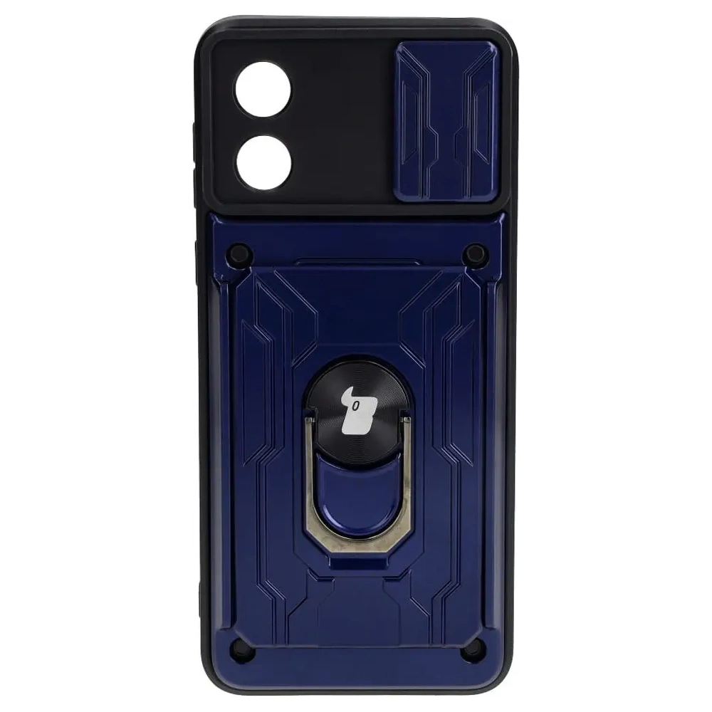 Etui Bizon Case Camshield Card Slot Ring do Motorola Moto E13 5G granatowe