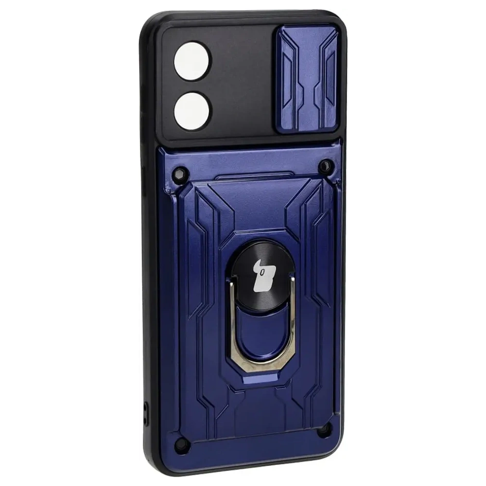 Etui Bizon Case Camshield Card Slot Ring do Motorola Moto E13 5G granatowe