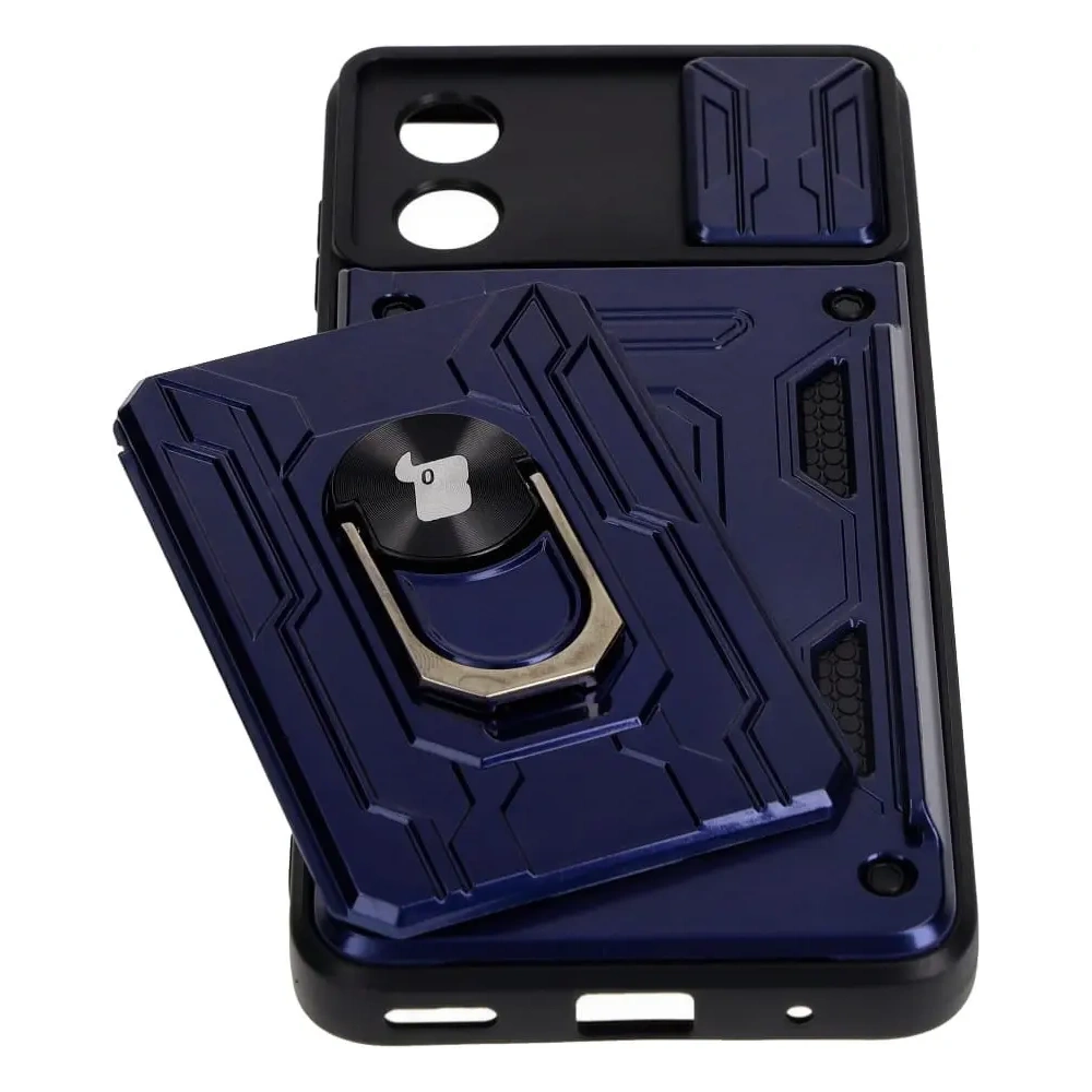 Etui Bizon Case Camshield Card Slot Ring do Motorola Moto E13 5G granatowe