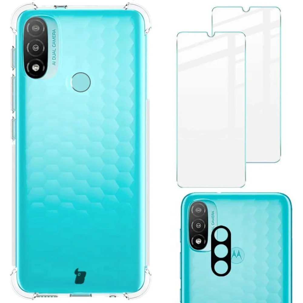 Etui + 2x szkło na ekran + obiektyw Bizon Case Clear Pack do Moto E20 przezroczyste