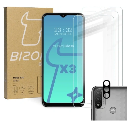 Kup Bizon üveg tiszta edzett üveg - 3 db. + lencse üveg Moto E20 - BIZ489 - {ean13} - Sklep Home Screen