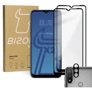 Kup Bizon Glass Edge gehärtetes Glas - [2 PACK] + Linsenschutz Moto E20 schwarz - BIZ490 - {ean13} - Sklep Home Screen