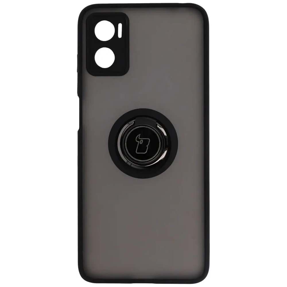 Etui z uchwytem na palec Bizon Case Hybrid Ring do Motorola Moto E22 / E22i przydymione z czarną ramką