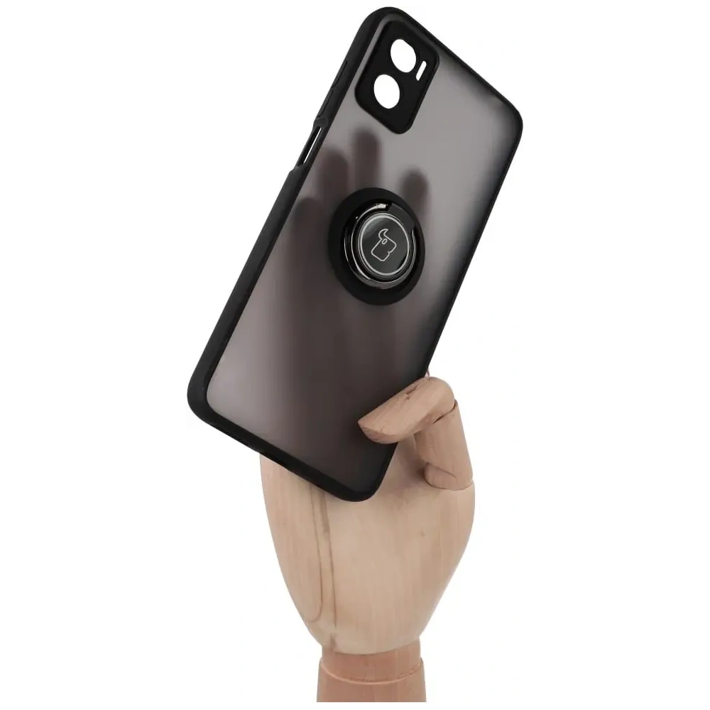 Etui z uchwytem na palec Bizon Case Hybrid Ring do Motorola Moto E22 / E22i przydymione z czarną ramką