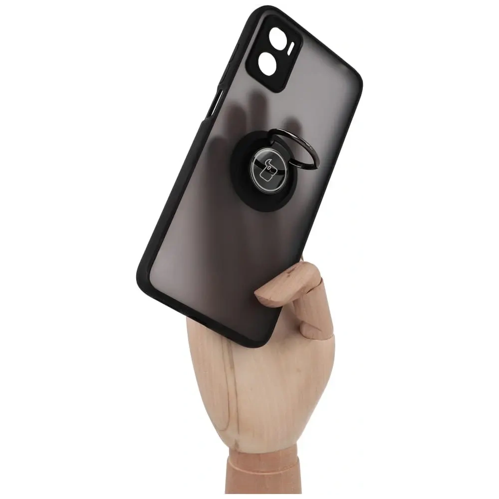 Etui z uchwytem na palec Bizon Case Hybrid Ring do Motorola Moto E22 / E22i przydymione z czarną ramką