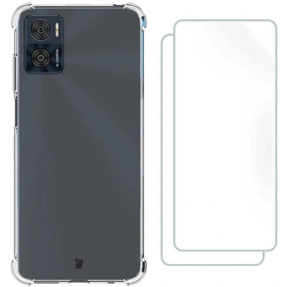 Etui + 2x folia Bizon Case Clear Pack do Motorola Moto E22 / E22i przezroczyste