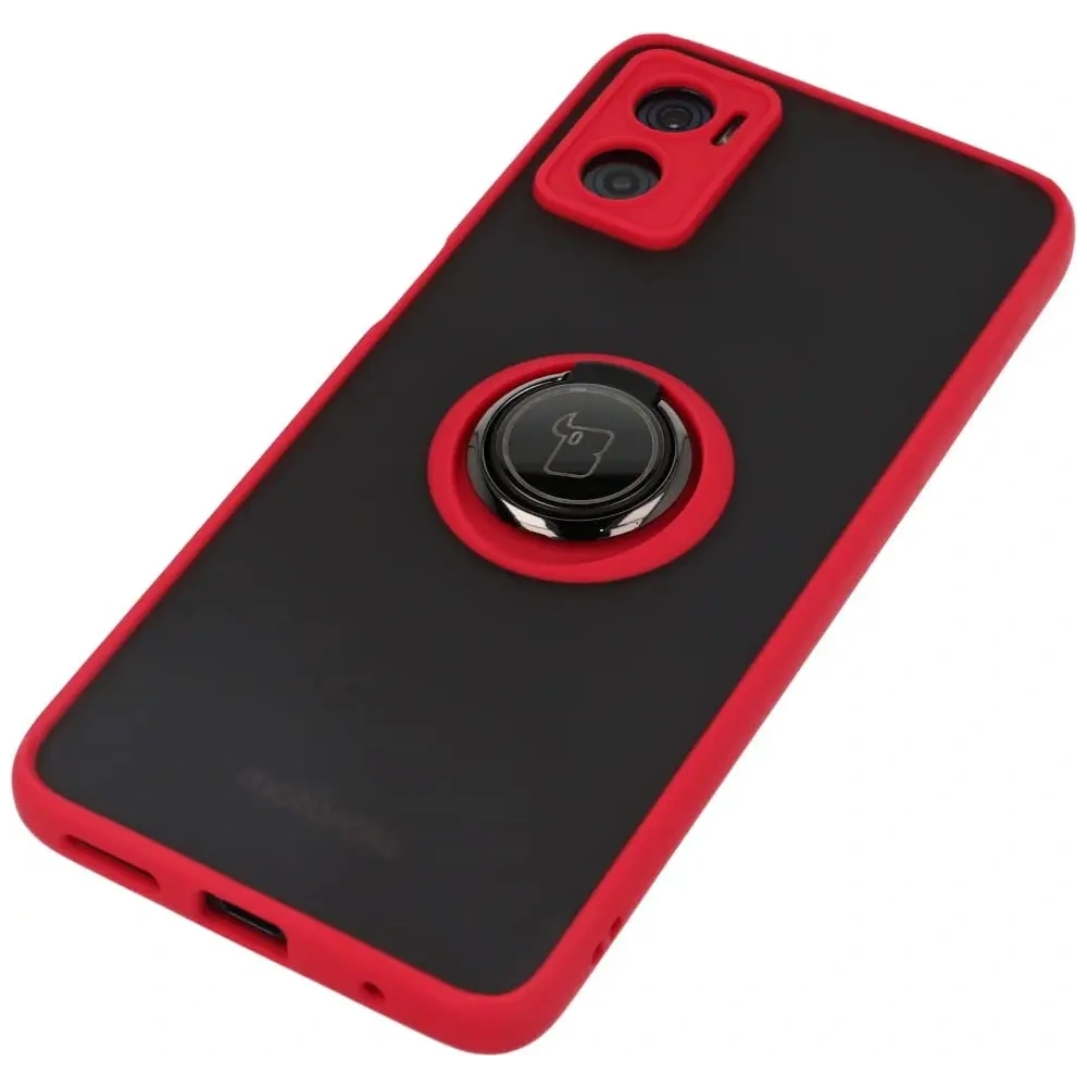 Etui z uchwytem na palec Bizon Case Hybrid Ring do Motorola Moto E22 / E22i przydymione z czerwoną ramką
