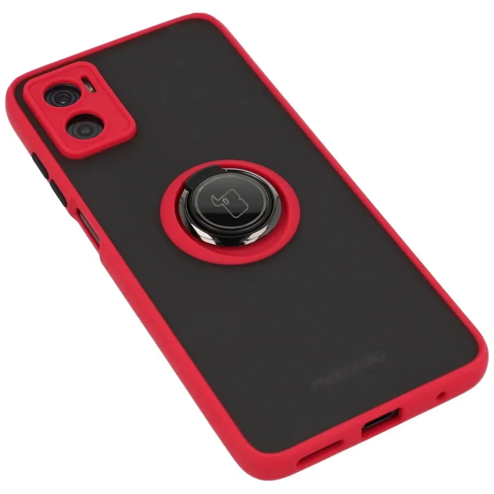 Etui z uchwytem na palec Bizon Case Hybrid Ring do Motorola Moto E22 / E22i przydymione z czerwoną ramką