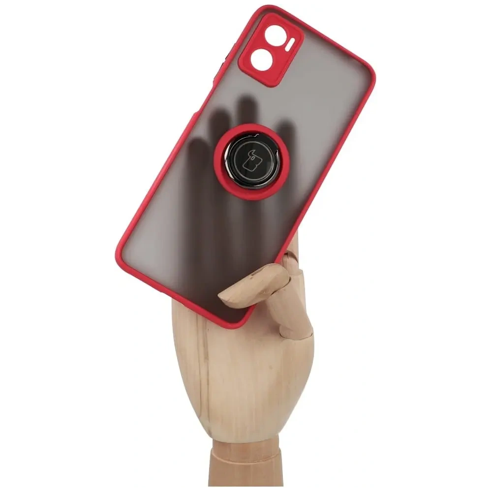 Etui z uchwytem na palec Bizon Case Hybrid Ring do Motorola Moto E22 / E22i przydymione z czerwoną ramką