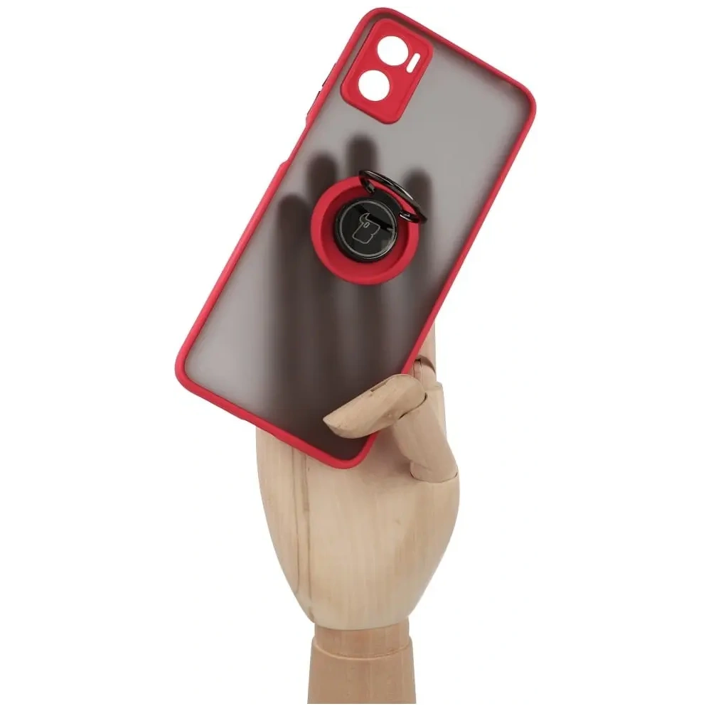 Etui z uchwytem na palec Bizon Case Hybrid Ring do Motorola Moto E22 / E22i przydymione z czerwoną ramką
