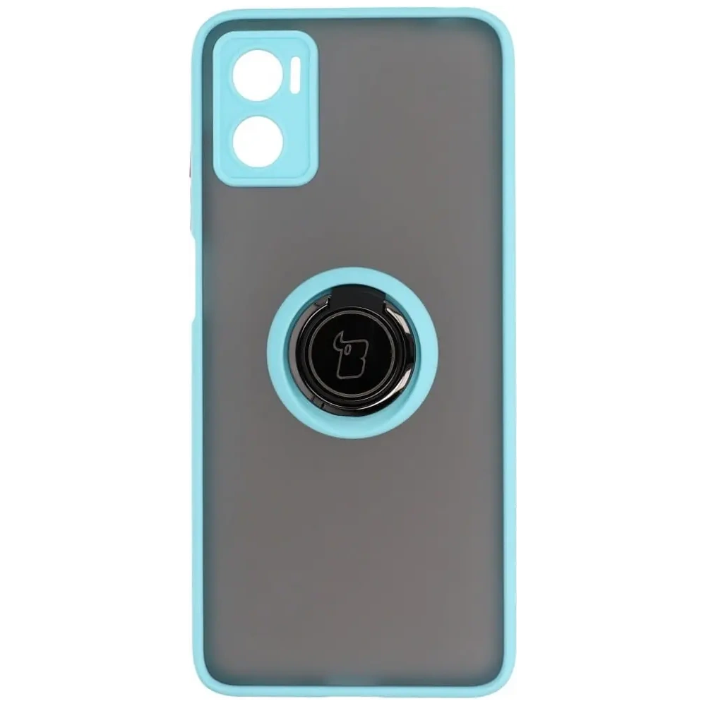 Etui z uchwytem na palec Bizon Case Hybrid Ring do Motorola Moto E22 / E22i przydymione z jasnoniebieską ramką