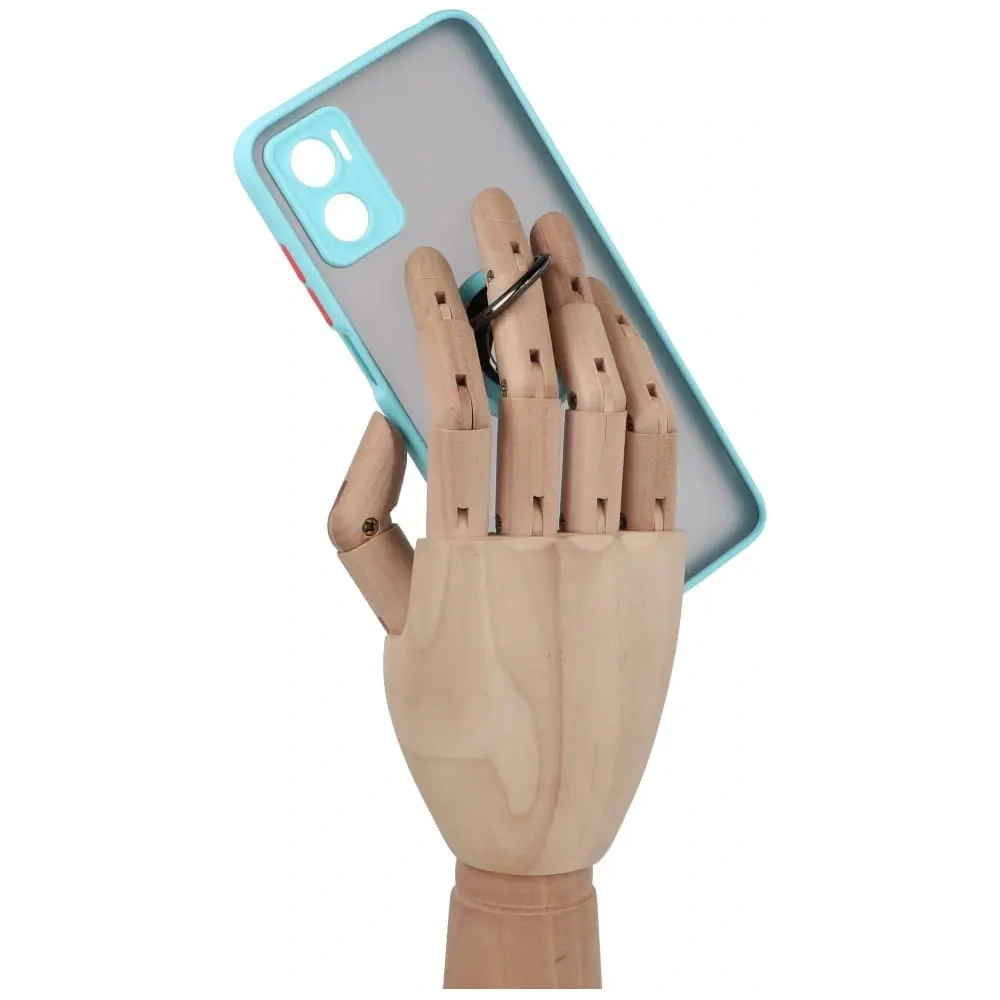 Etui z uchwytem na palec Bizon Case Hybrid Ring do Motorola Moto E22 / E22i przydymione z jasnoniebieską ramką