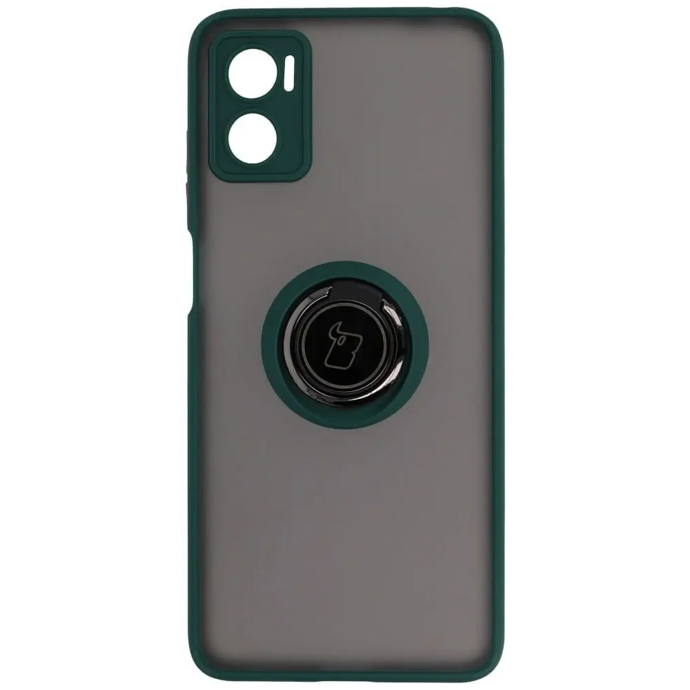 Etui z uchwytem na palec Bizon Case Hybrid Ring do Motorola Moto E22 / E22i przydymione z ciemnozieloną ramką