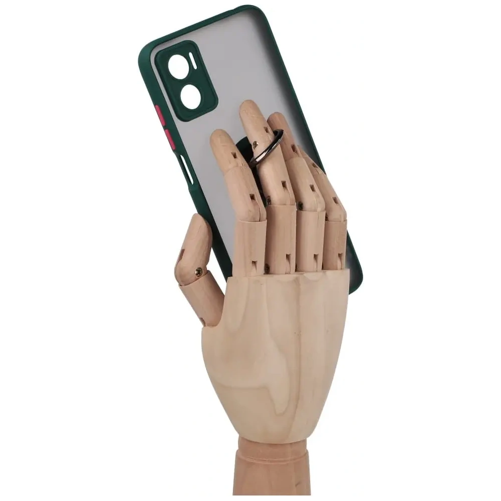 Etui z uchwytem na palec Bizon Case Hybrid Ring do Motorola Moto E22 / E22i przydymione z ciemnozieloną ramką