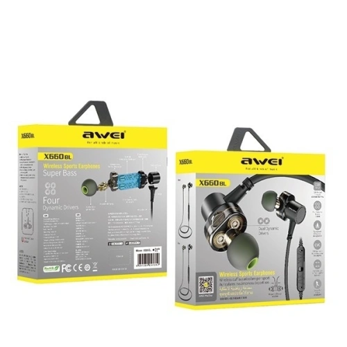 Buy AWEI Wireless In-Ear Earphones Bluetooth X660BL black Dual Dynamic Drivers - AWEI039BLK - {ean13} - Home Screen Store Europe